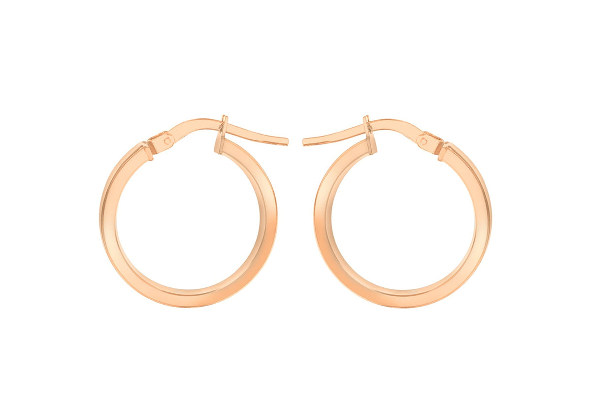 9ct Rose Gold 3mm Rectangular-Tube 15mm Hoop Creole Earrings