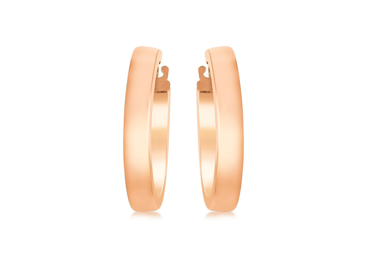 9ct Rose Gold 3mm Rectangular-Tube 15mm Hoop Creole Earrings