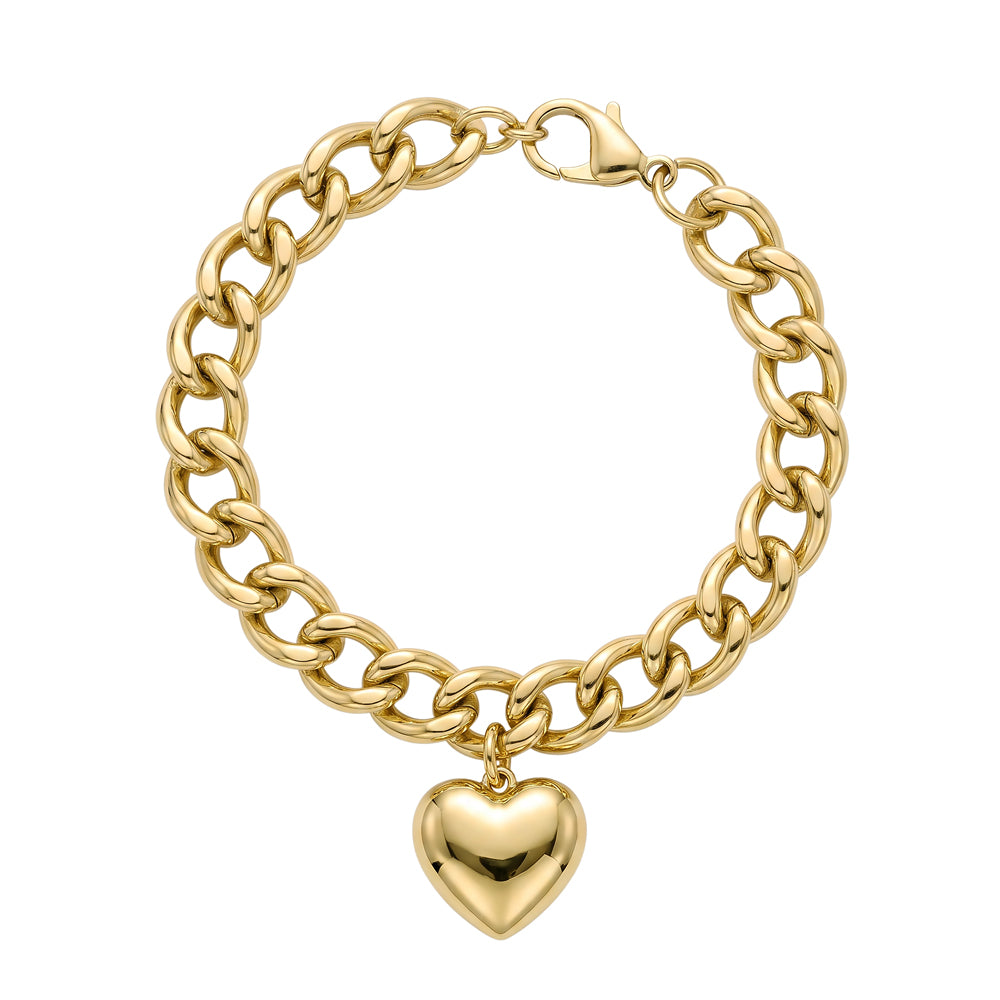 Chunky Curb Link Bracelet With Puff Heart