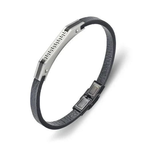 Blaze stainless 6mm black leather bracelet