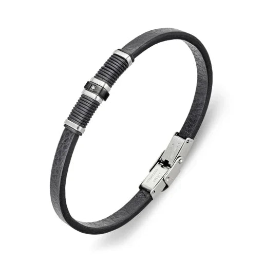 Blaze stainless 6mm black leather bracelet