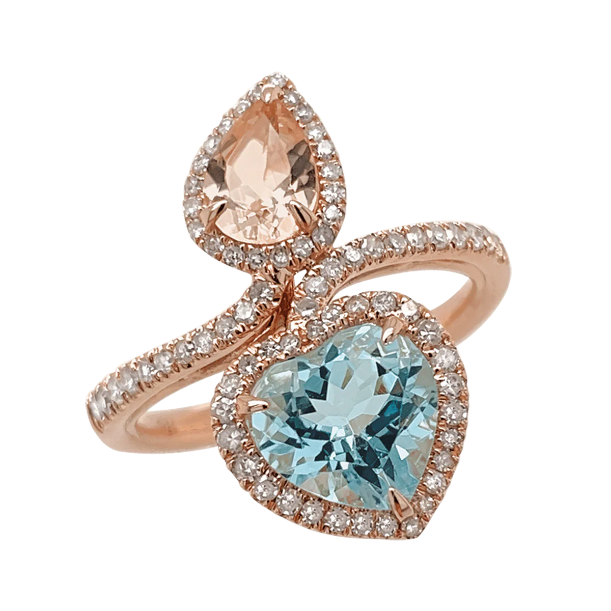 9ct Morganite Teardrop Aquamarine Heart & Diamond Ring