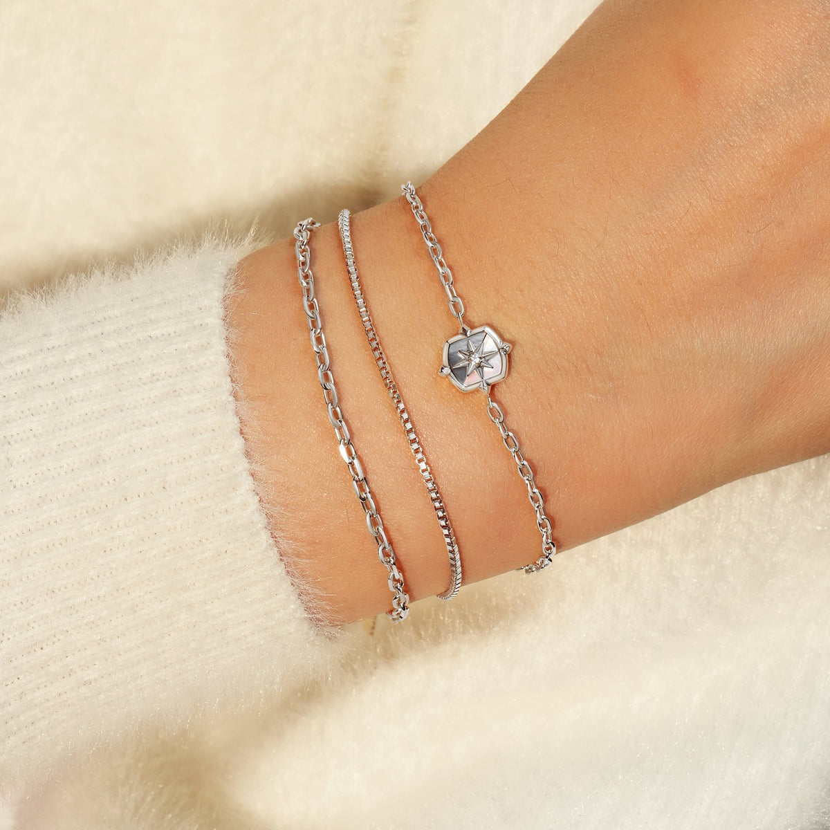 Ania Haie Silver Colour-Block Mother of Pearl Star Bracelet
