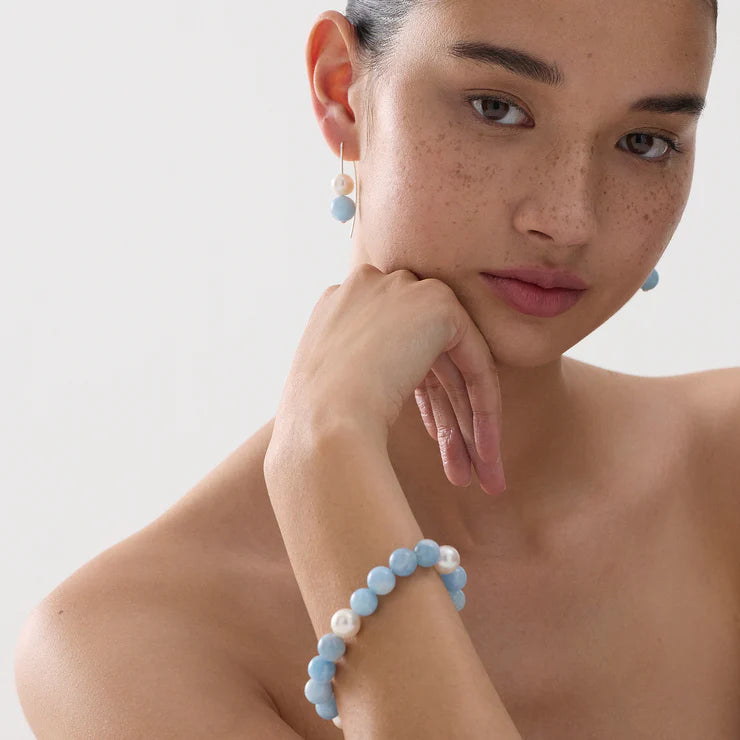 Sunset Aquamarine & Pearl Stretch Bracelet