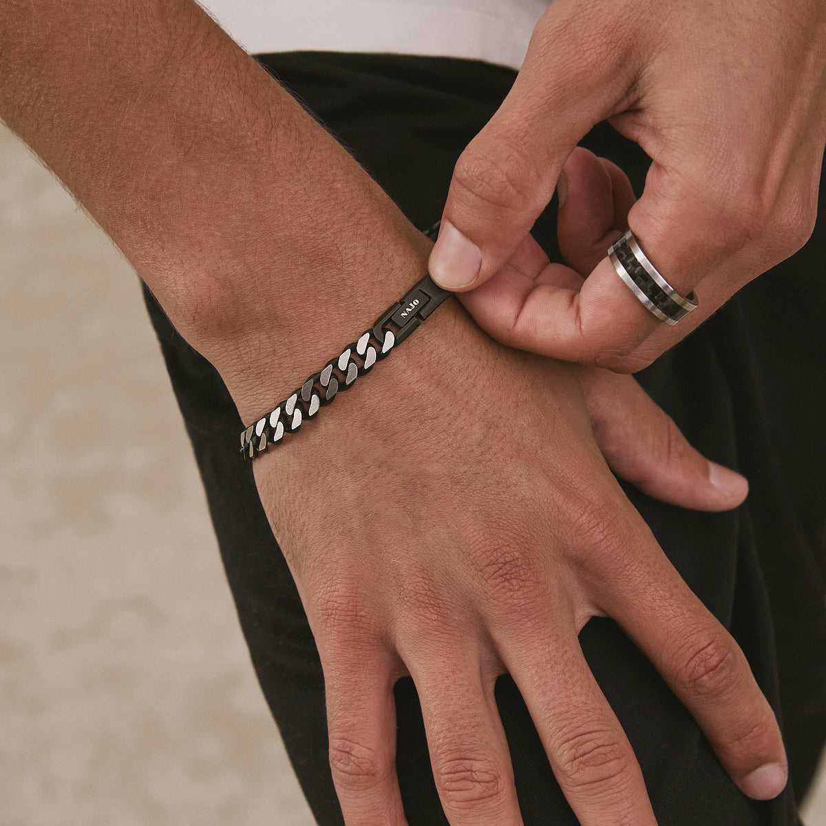 NAJO Nero Men’s Steel Curb Chain Bracelet (Bold)