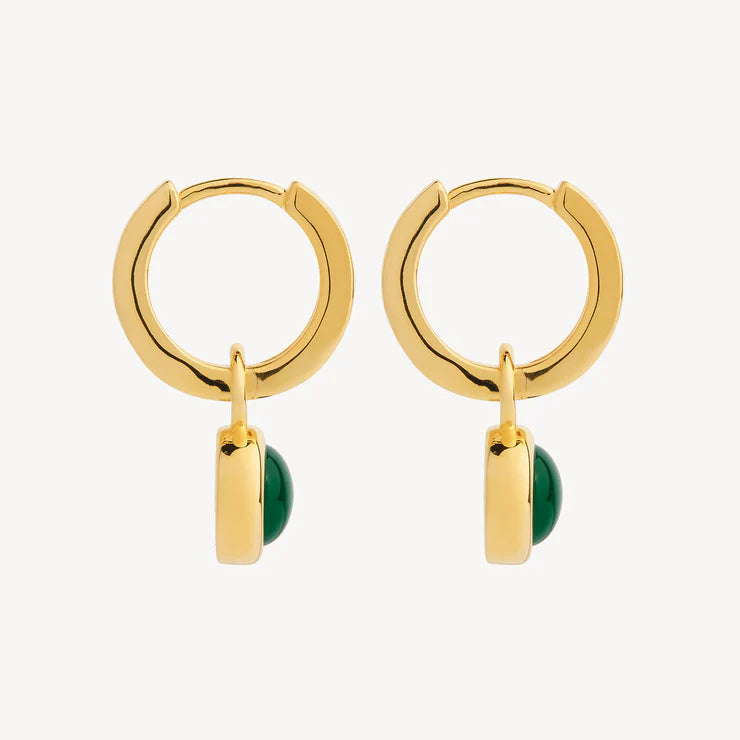 Solace Yellow Gold Green Onyx Huggie Earring