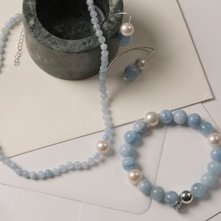 Sunset Aquamarine & Pearl Earring