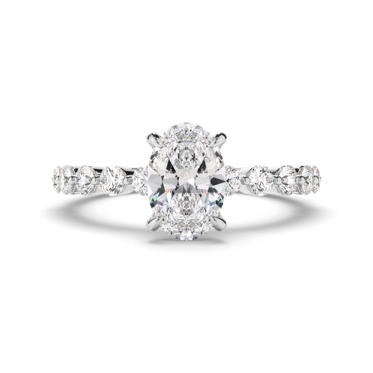Oval Cut Diamond Engagement Ring with Diamond Sides