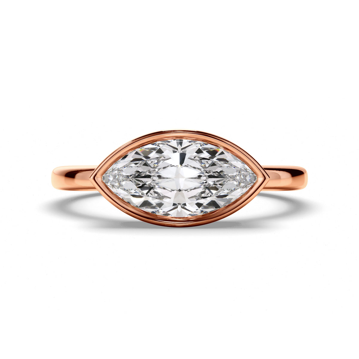 Marquise Cut Diamond Bezel East West Solitaire Engagement Ring