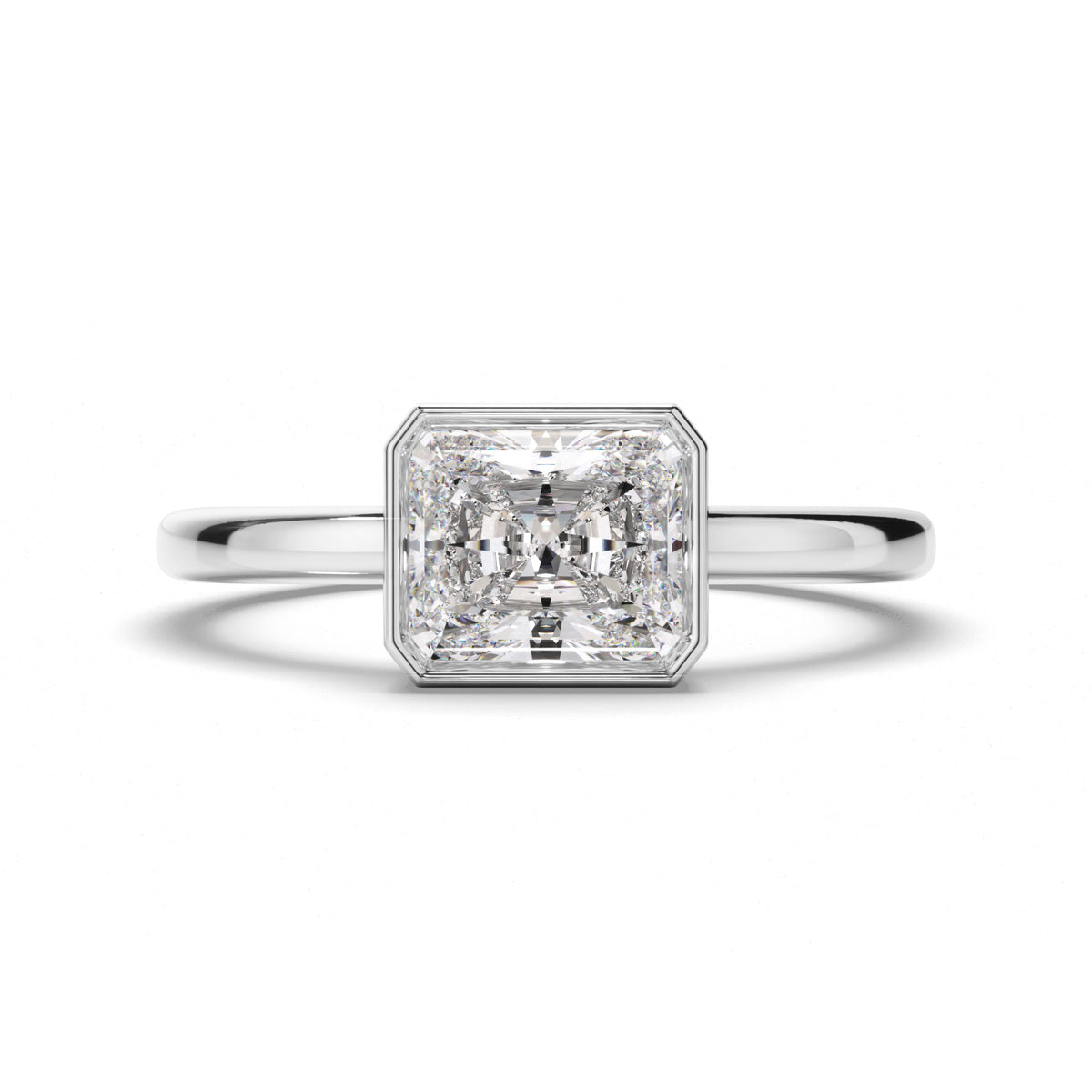 Radiant Cut Diamond Bezel East West Solitaire Engagement Ring