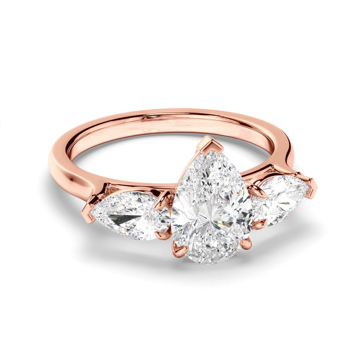 Pear Cut Diamond Trilogy Engagement Ring with Pear Sides