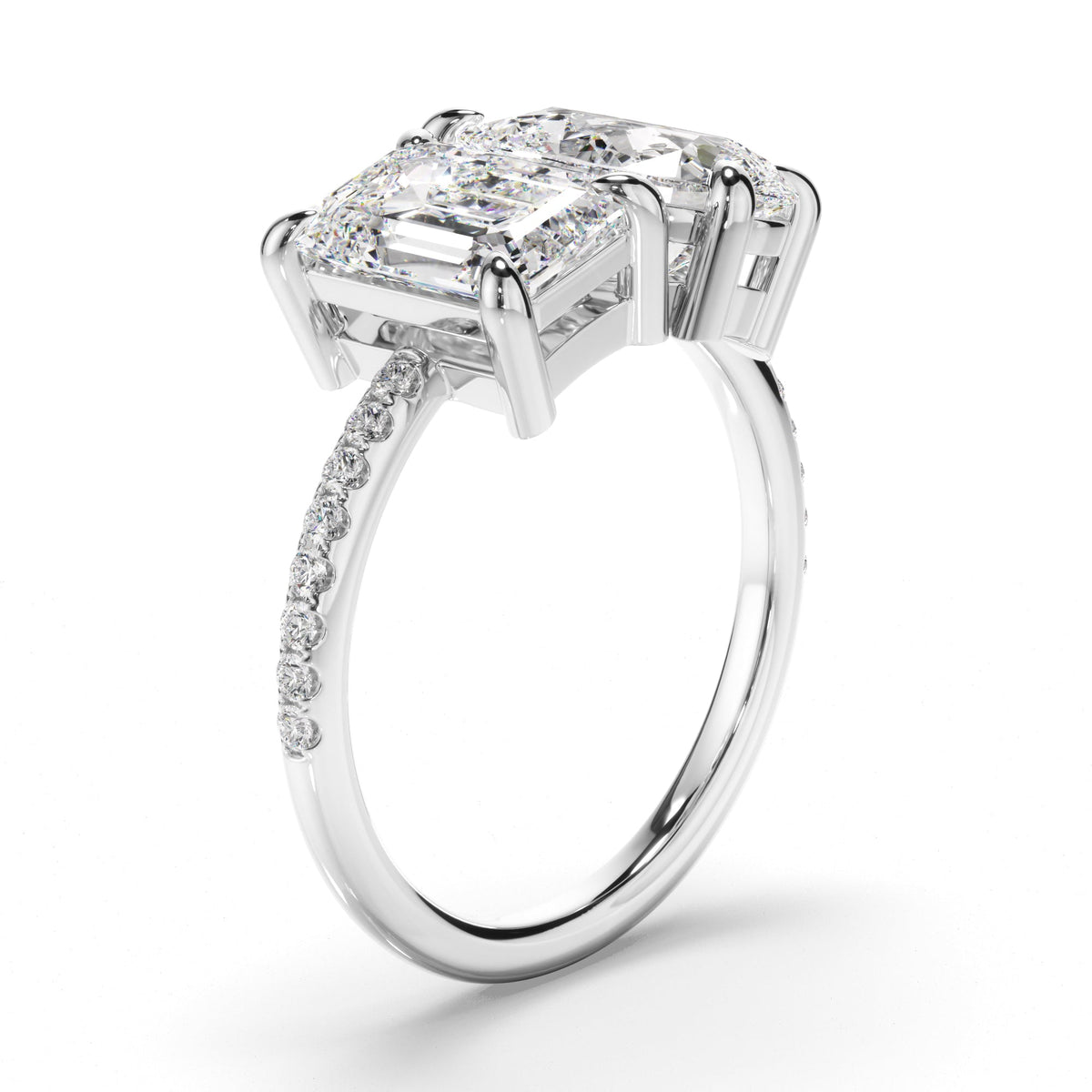 Emerald & Pear Cut Diamond Toi et Moi Engagement Ring