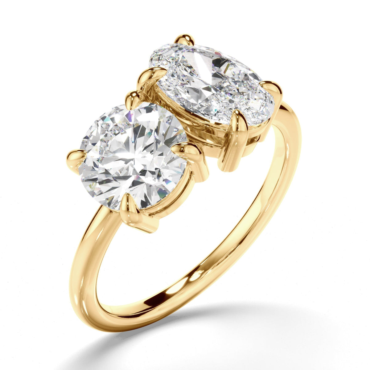 Round Brilliant & Oval Cut Diamond Toi et Moi Engagement Ring