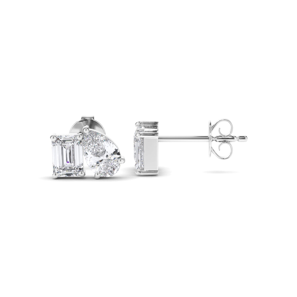 Emerald & Pear Cut Diamond Stud Earrings