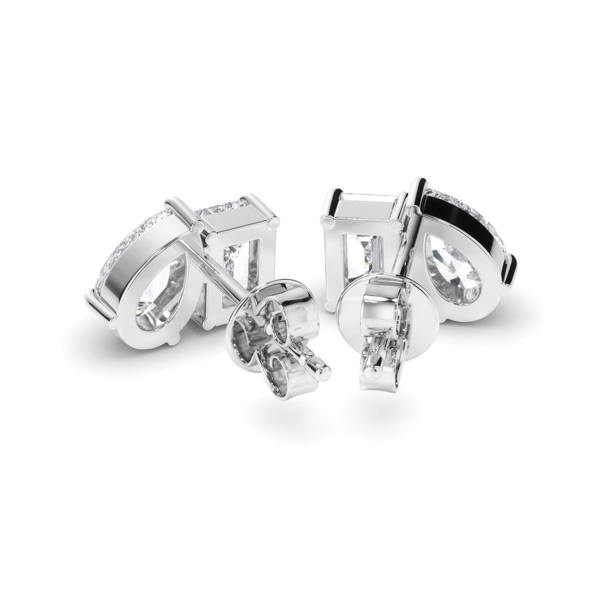 Emerald & Pear Cut Diamond Stud Earrings