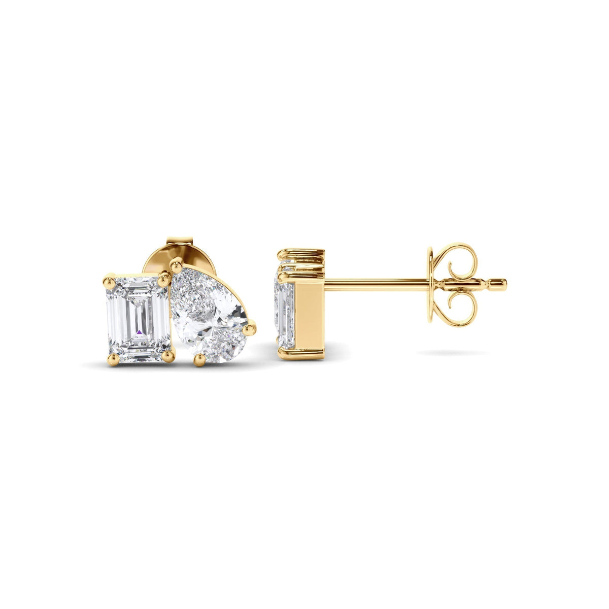 Emerald & Pear Cut Diamond Stud Earrings