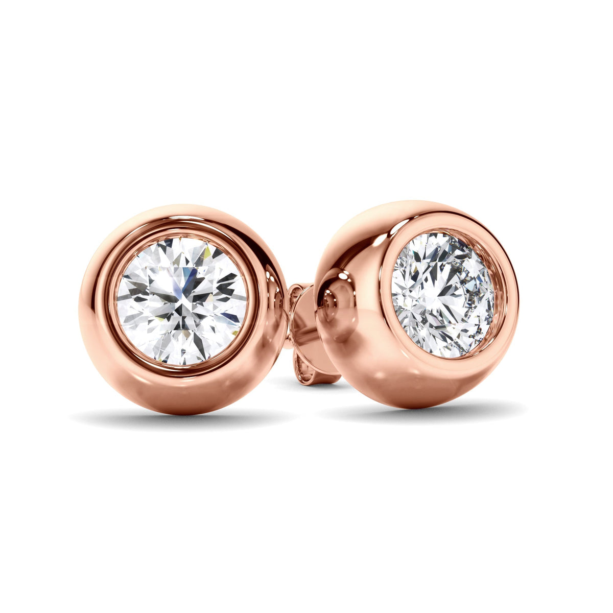 Round Brilliant Cut Diamond Bezel Set Stud Earrings