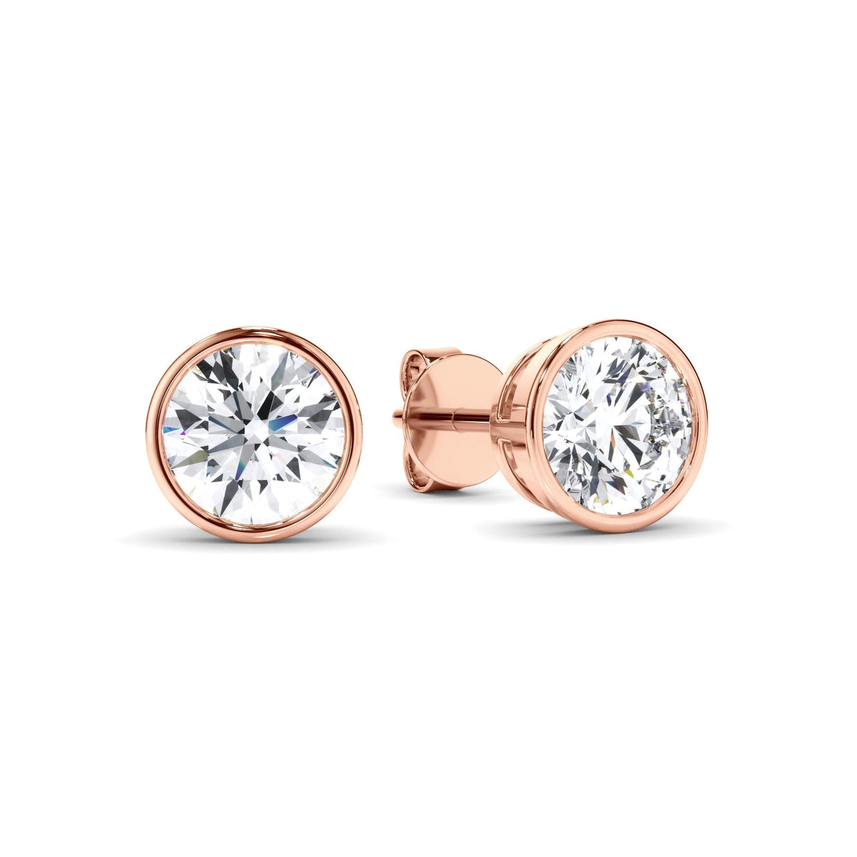 Round Brilliant Cut Diamond Bezel Set Stud Earrings