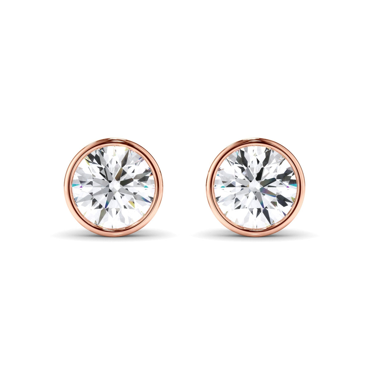 Round Brilliant Cut Diamond Bezel Set Stud Earrings