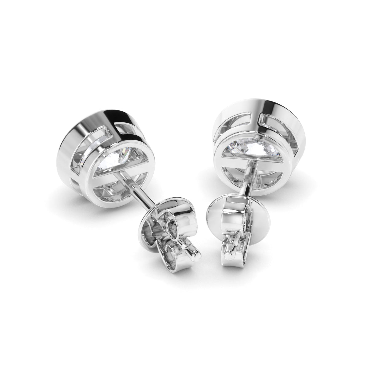 Round Brilliant Cut Diamond Bezel Set Stud Earrings