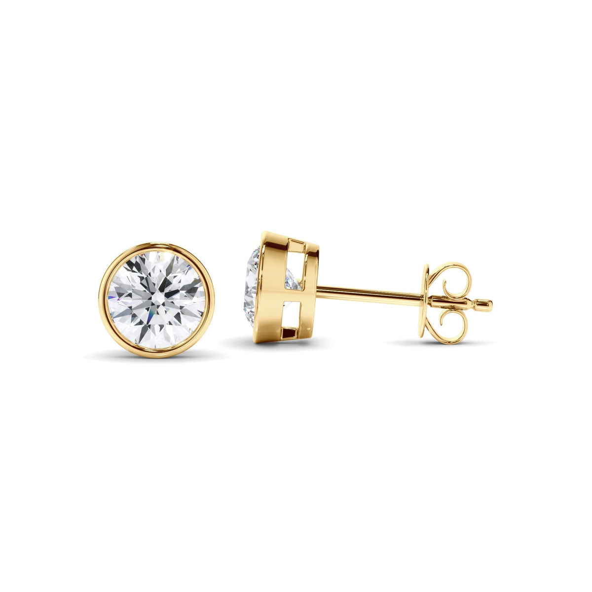 Round Brilliant Cut Diamond Bezel Set Stud Earrings