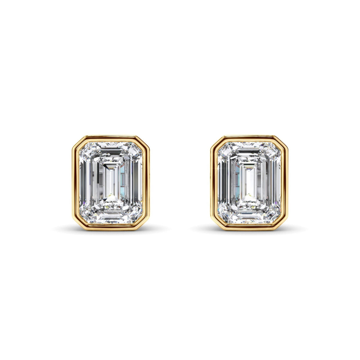 Emerald Cut Diamond Bezel Set Stud Earrings