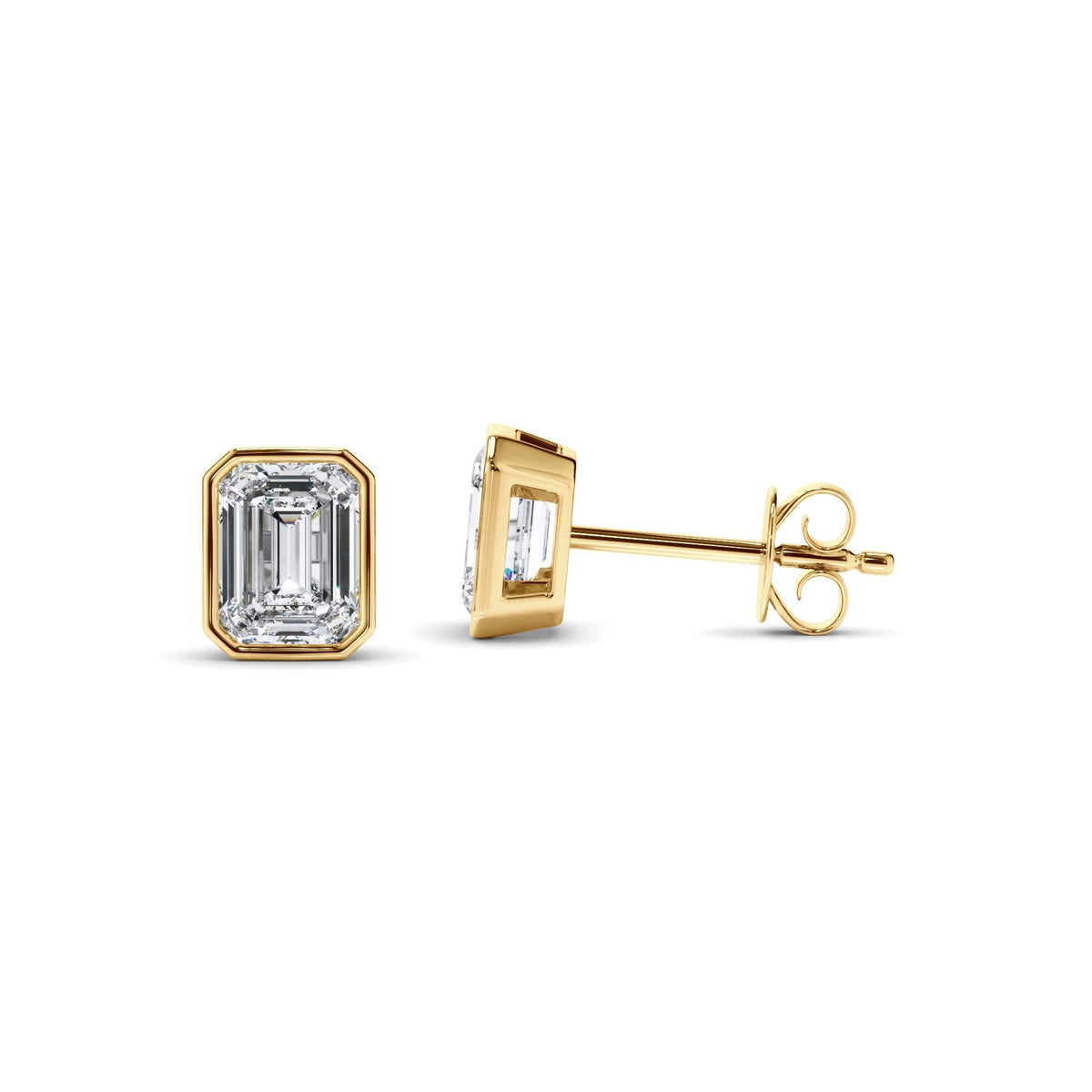 Emerald Cut Diamond Bezel Set Stud Earrings