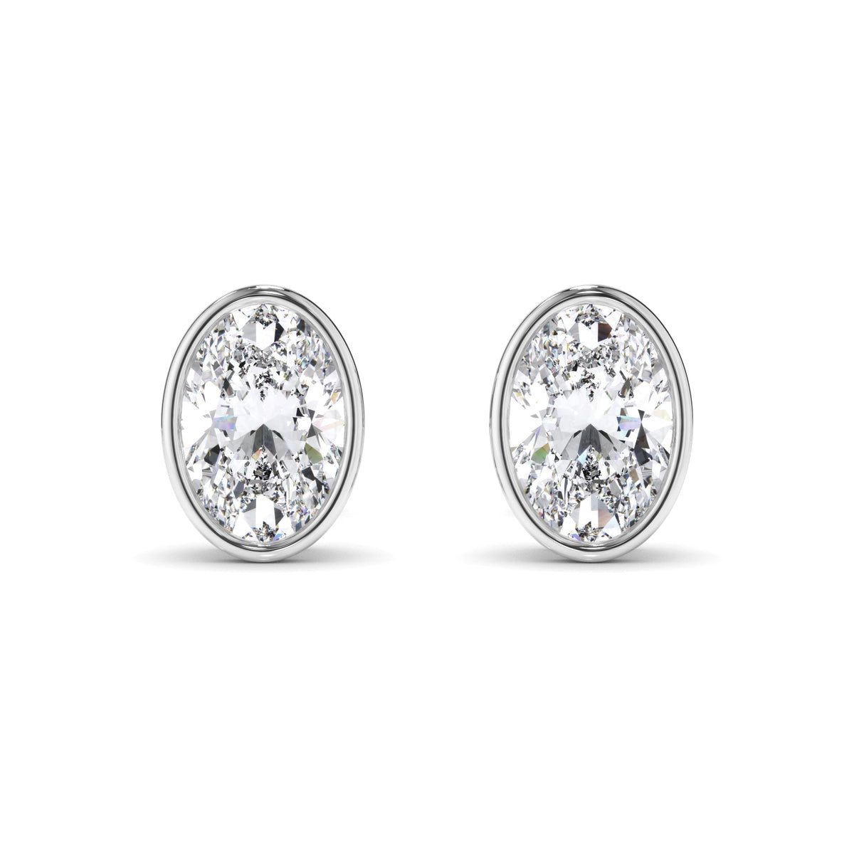 Oval Cut Diamond Bezel Set Stud Earrings