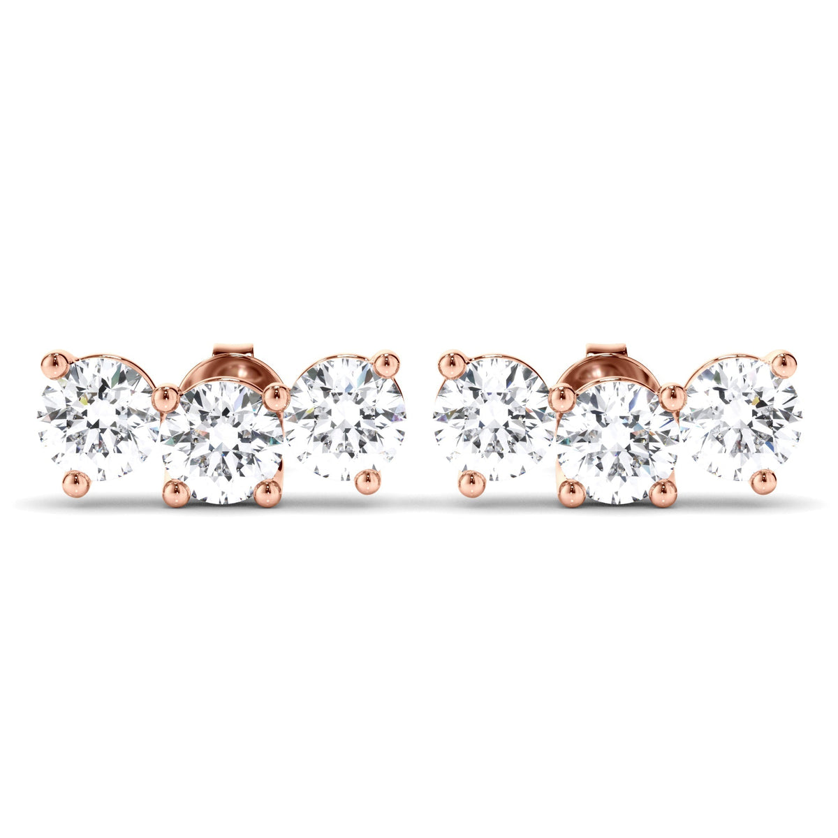 Round Brilliant Cut 3-Stone Stud Earrings