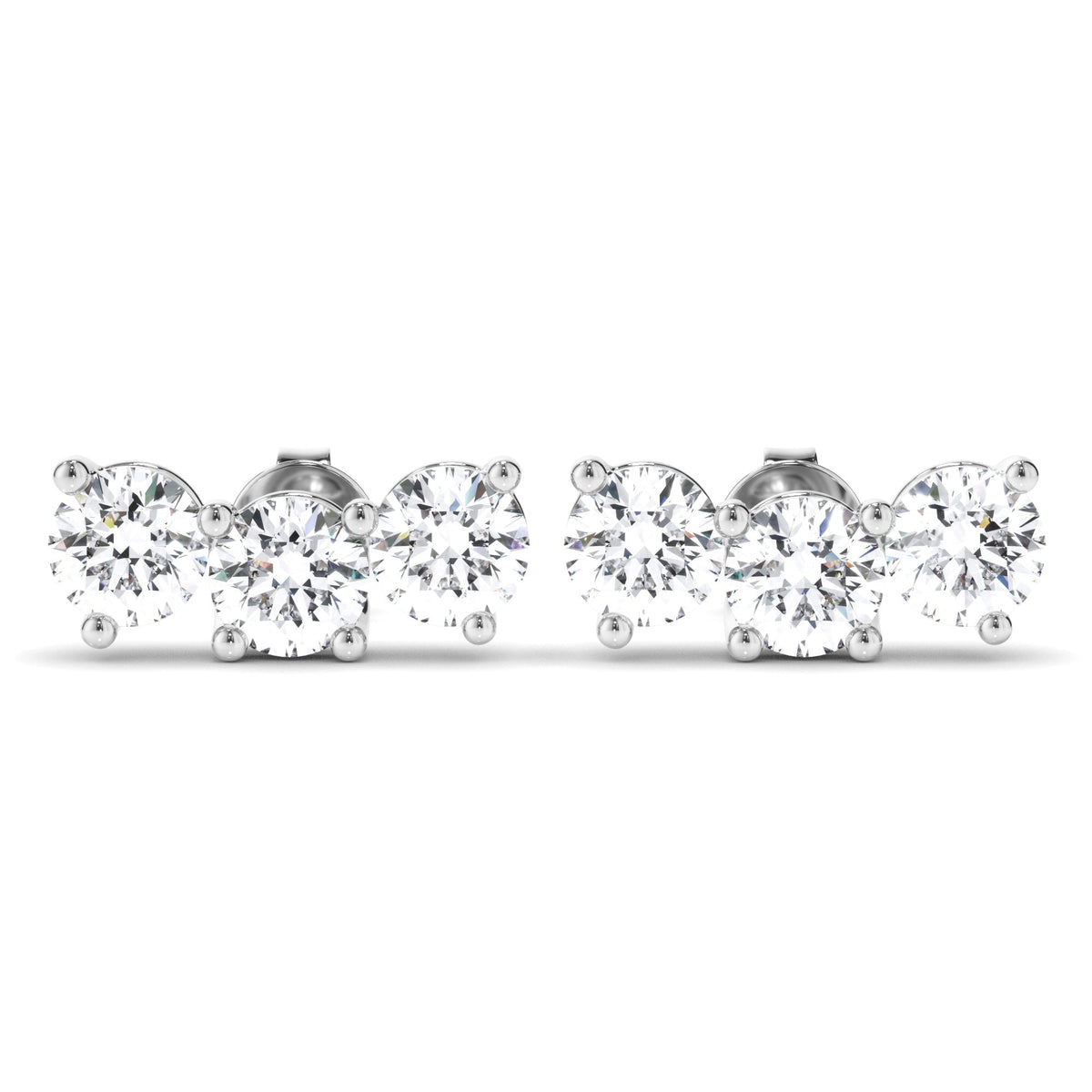 Round Brilliant Cut 3-Stone Stud Earrings