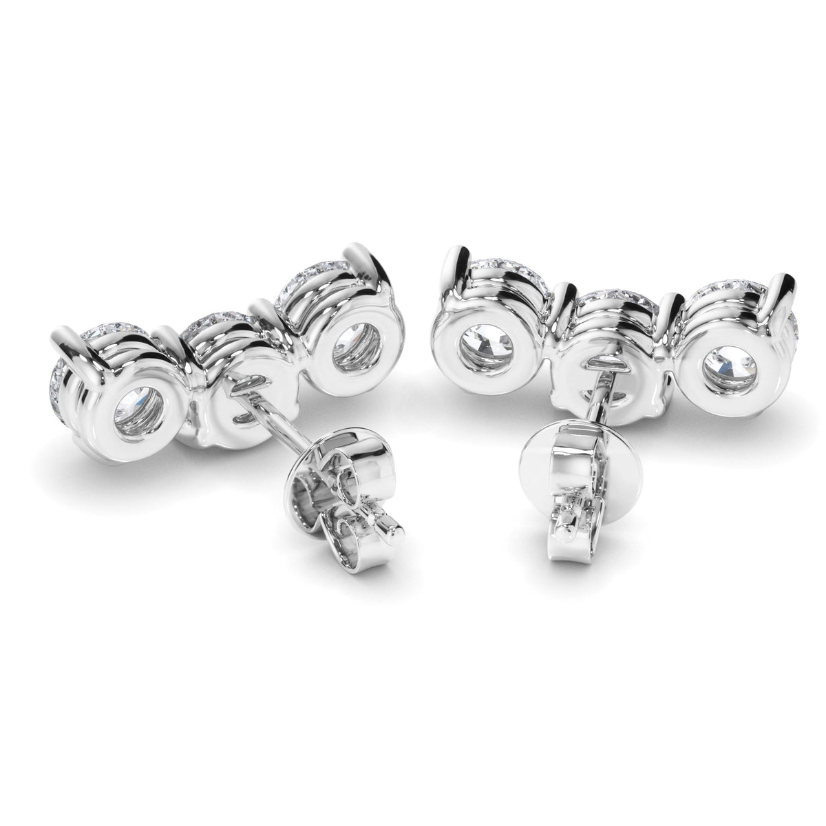 Round Brilliant Cut 3-Stone Stud Earrings