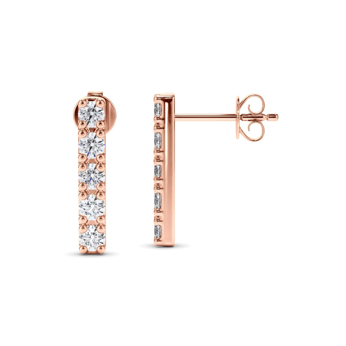 5-Stone Round Brilliant Cut Diamond Bar Earrings
