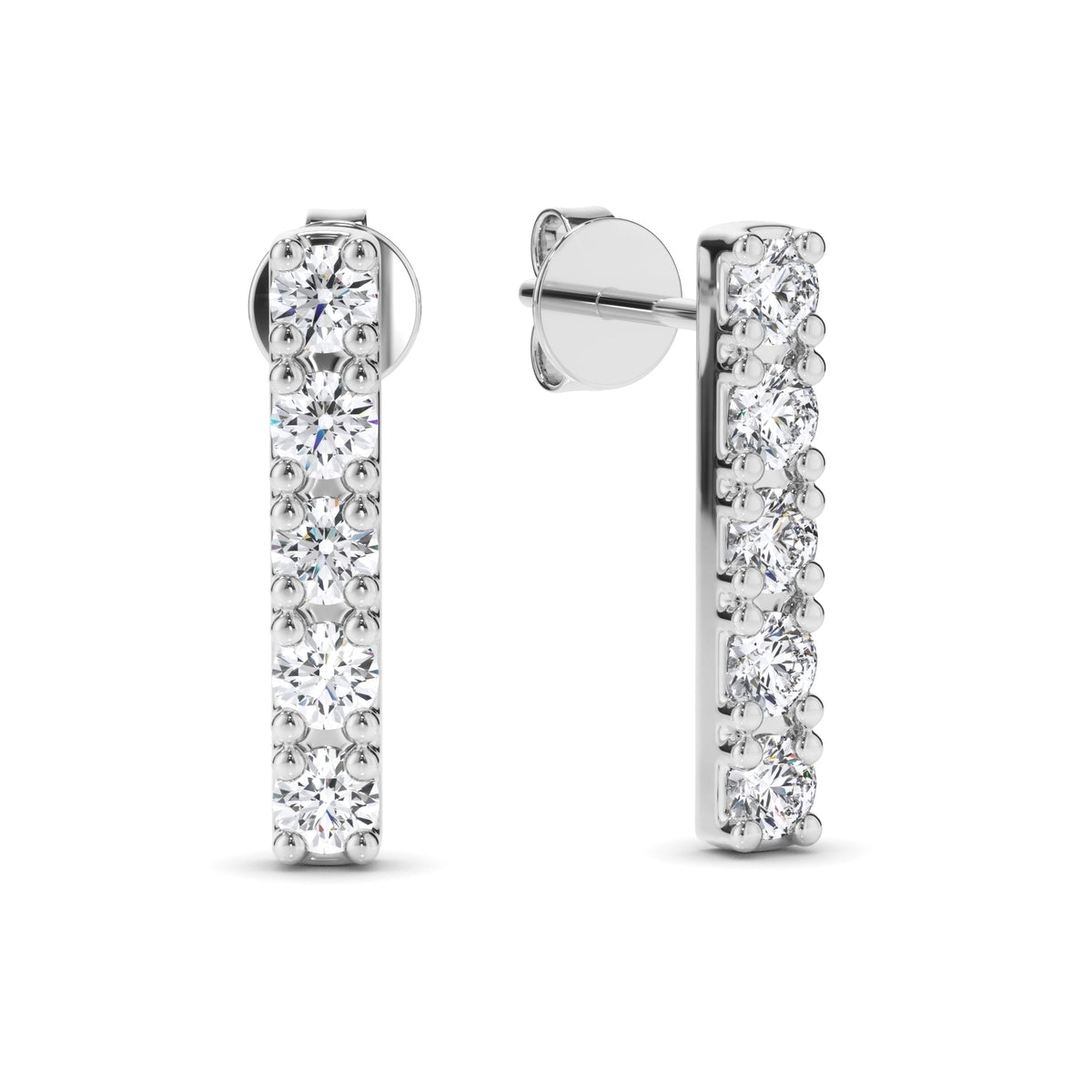 5-Stone Round Brilliant Cut Diamond Bar Earrings