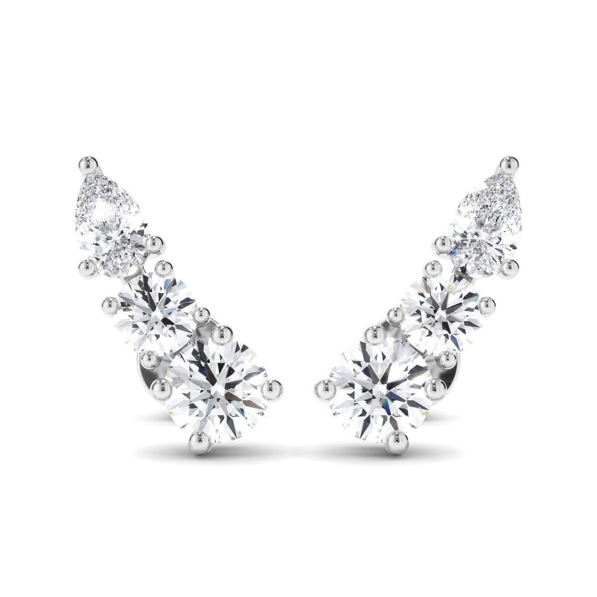 Round Brilliant & Pear Cut 3-Stone Stud Earrings