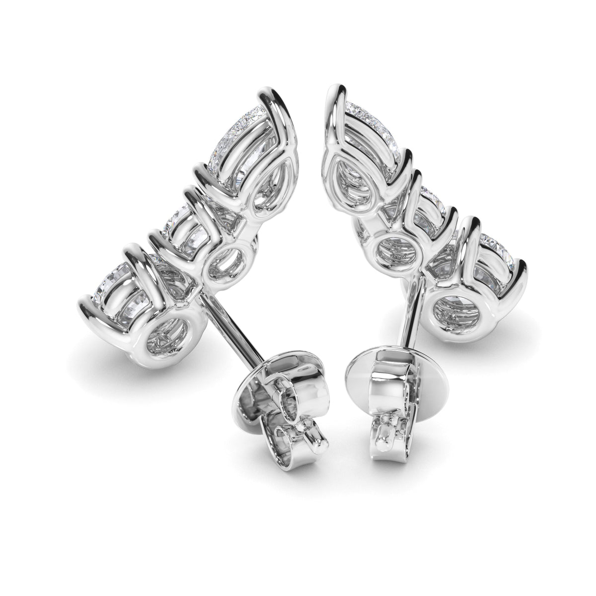 Round Brilliant & Pear Cut 3-Stone Stud Earrings