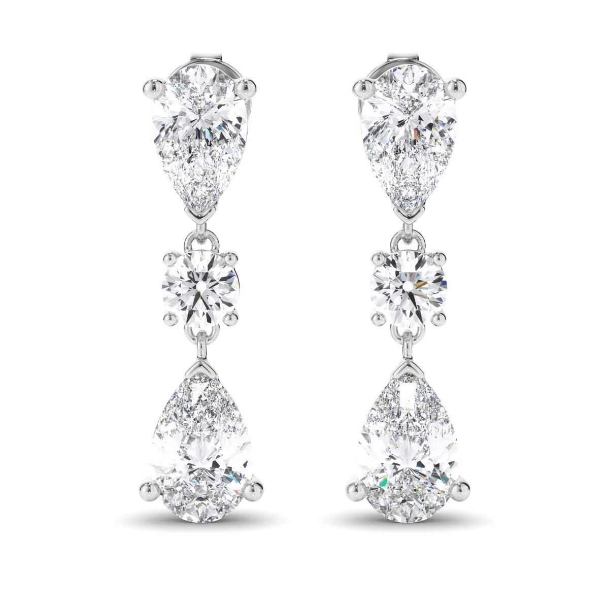 Pear & Round Brilliant Cut Diamond Drop Earrings