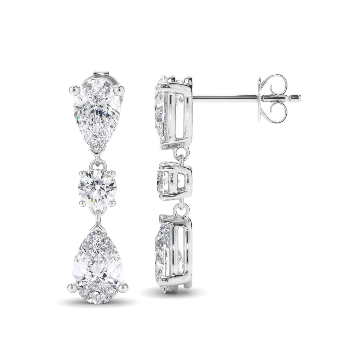 Pear & Round Brilliant Cut Diamond Drop Earrings