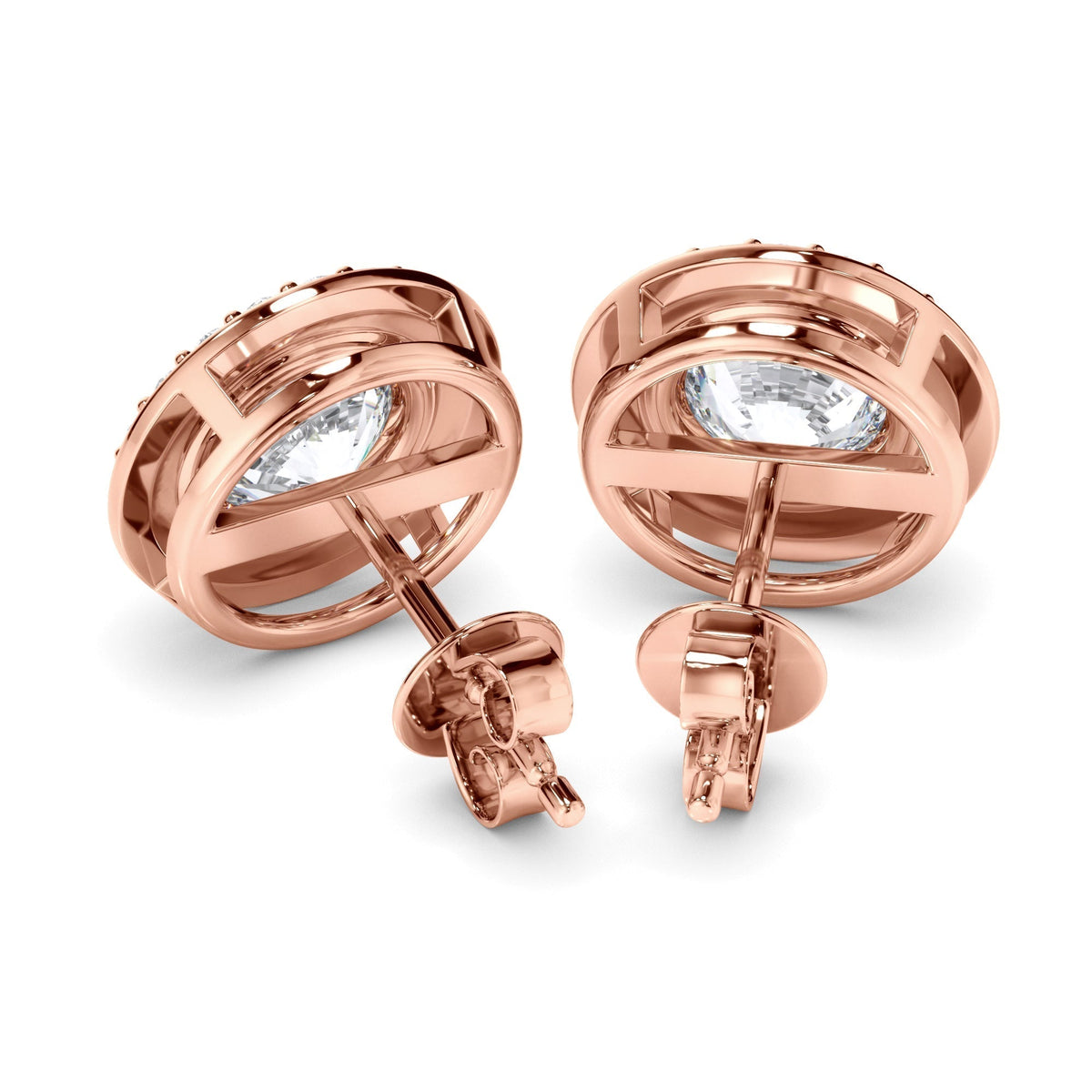 Round Brilliant Cut Diamond Halo Stud Earrings