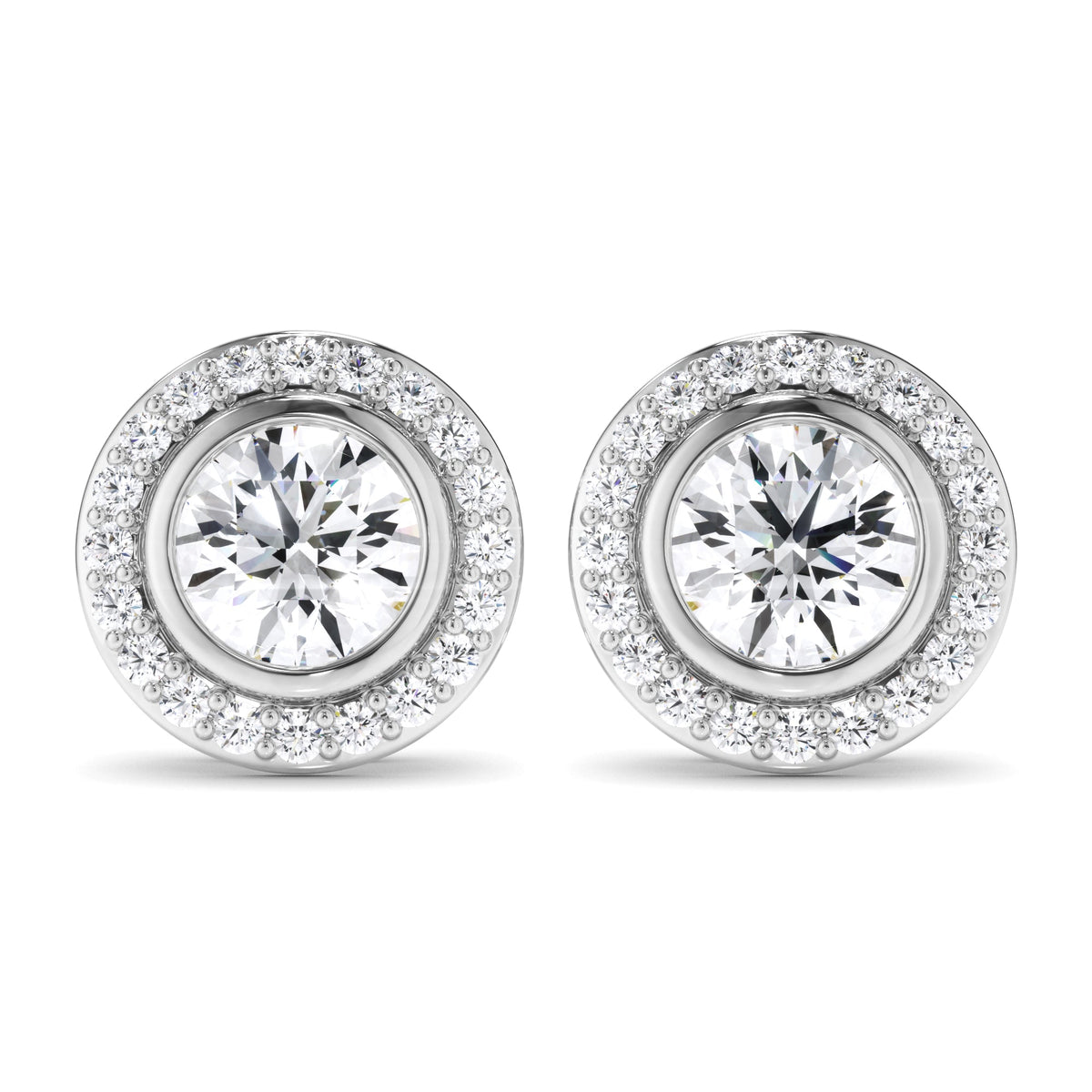 Round Brilliant Cut Diamond Halo Stud Earrings
