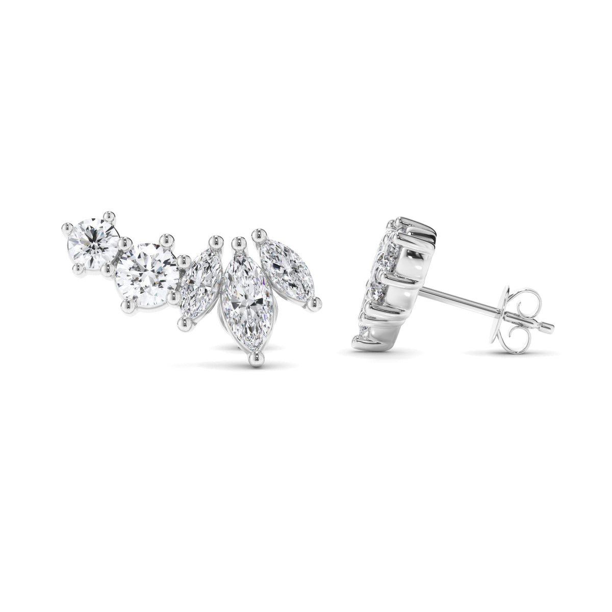 Marquise & Round Brilliant Cut 5-Stone Stud Earrings