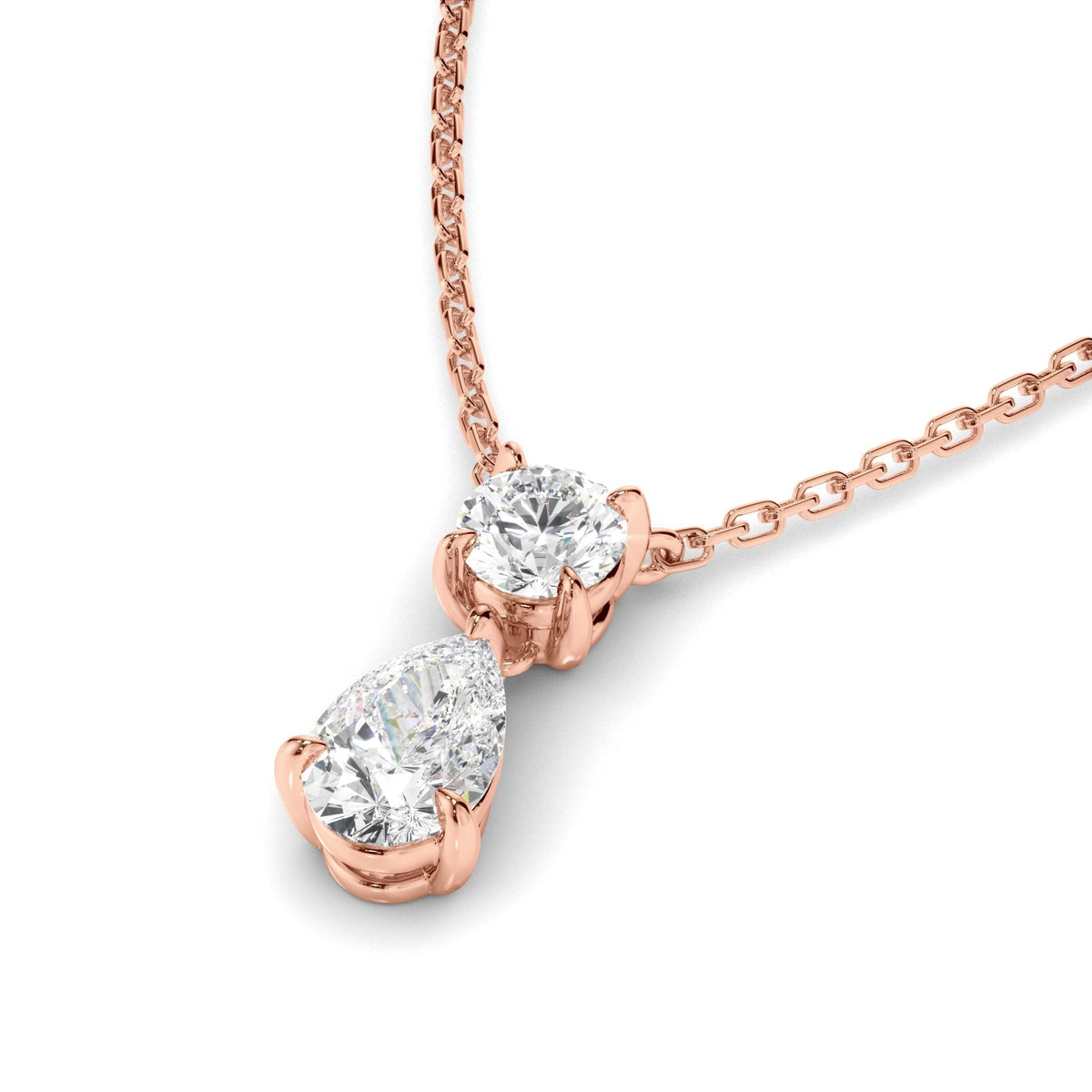 Pear & Round Brilliant Cut Diamond Drop Pendant