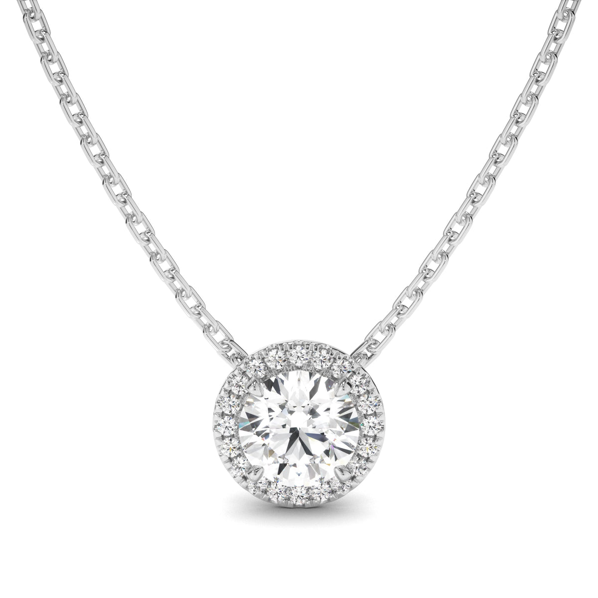Round Brilliant Cut Diamond Halo Necklet