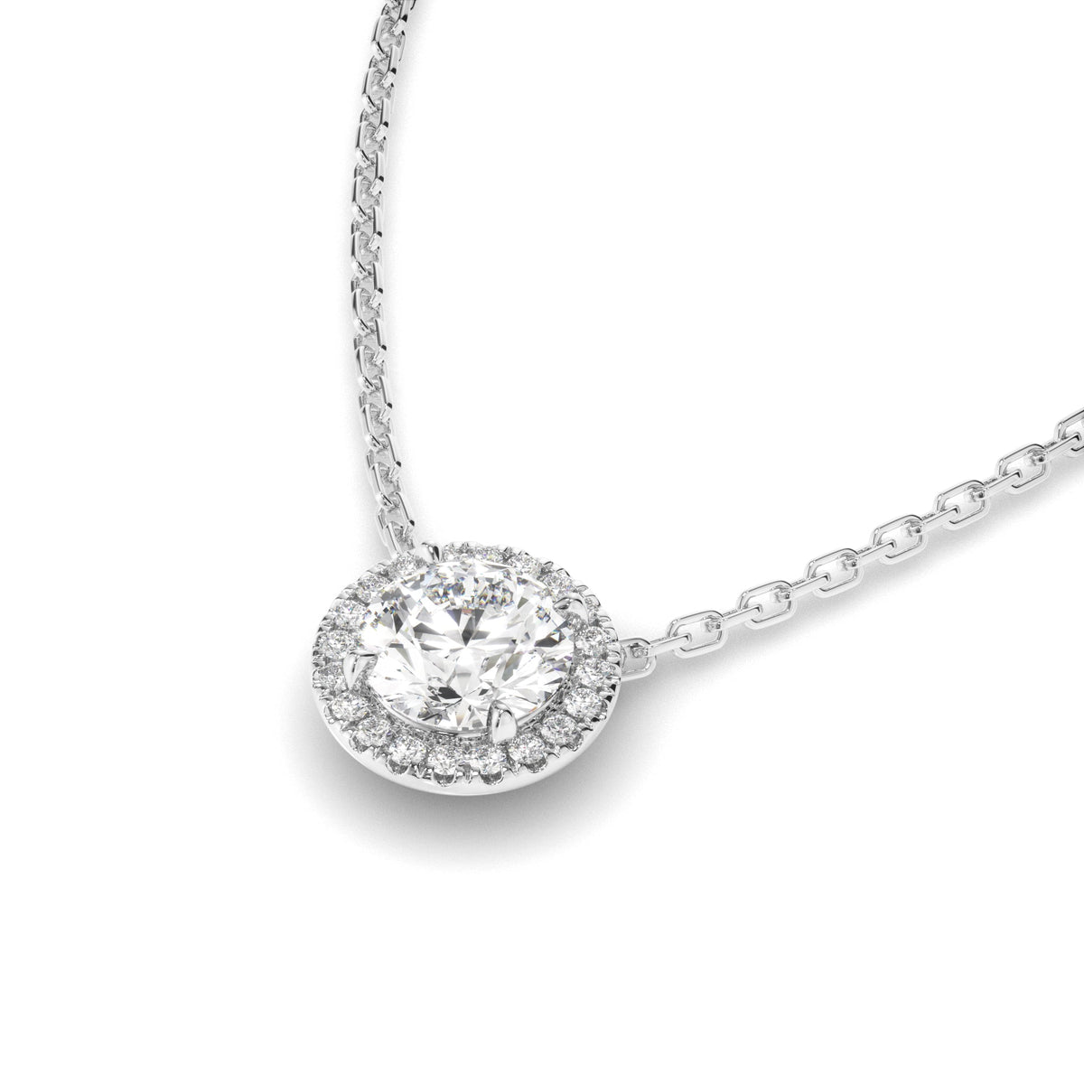 Round Brilliant Cut Diamond Halo Necklet