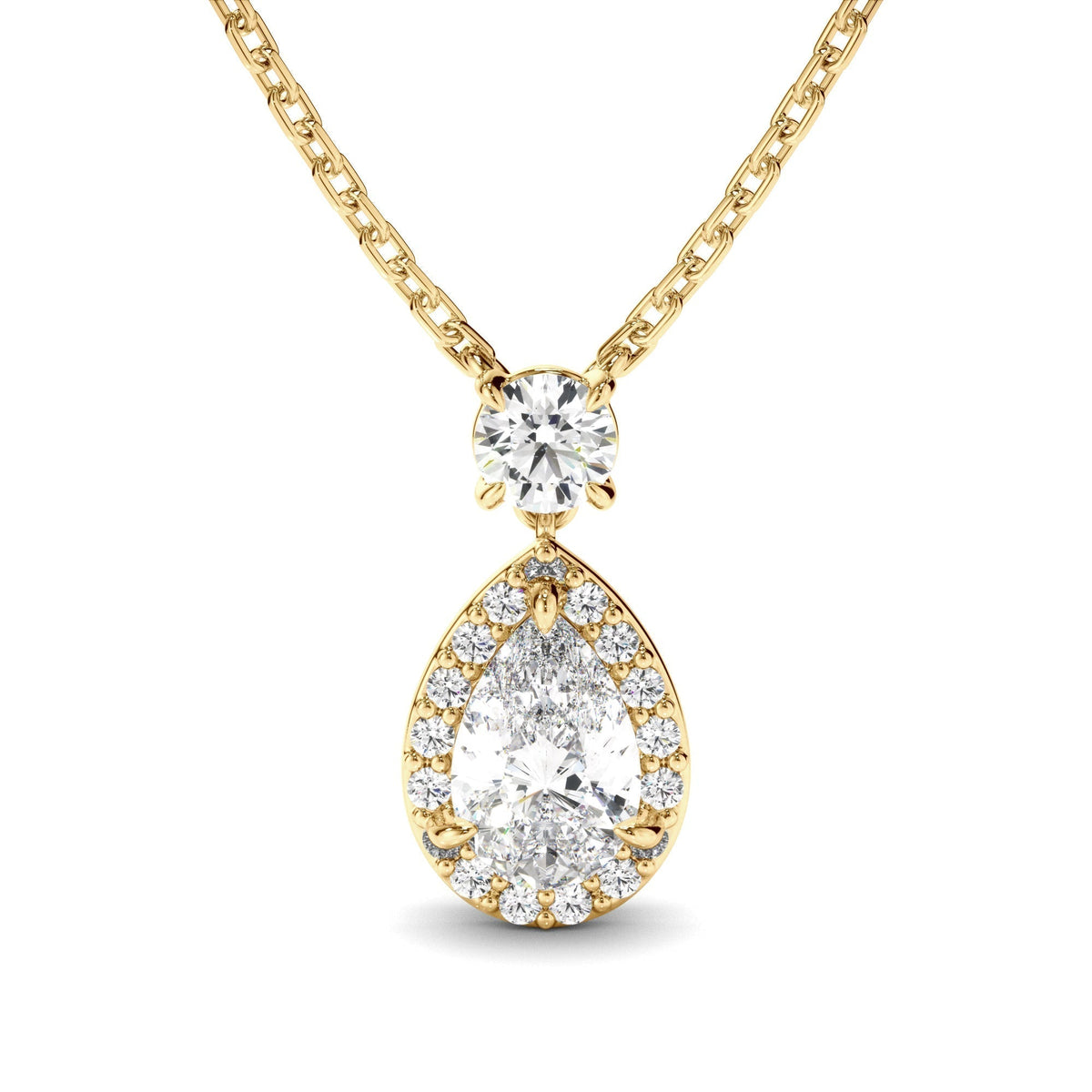 Pear Cut Diamond Halo Drop Pendant