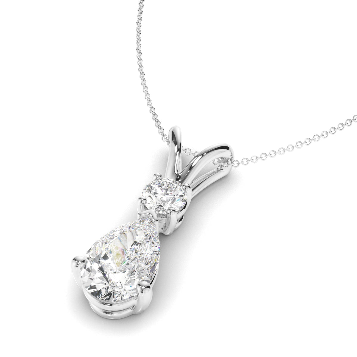 Pear & Round Brilliant Cut Diamond Drop Pendant