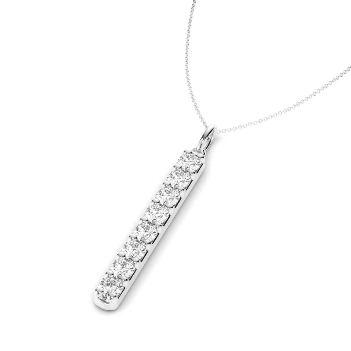 Round Brilliant Cut Diamond Drop Bar Pendant