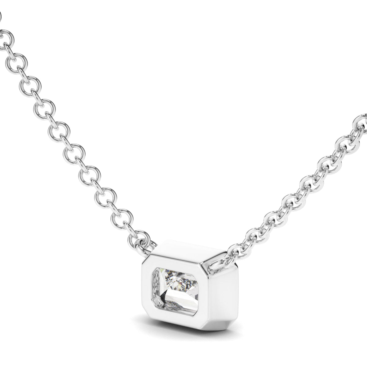 Emerald Cut Diamond Bezel Set Necklet