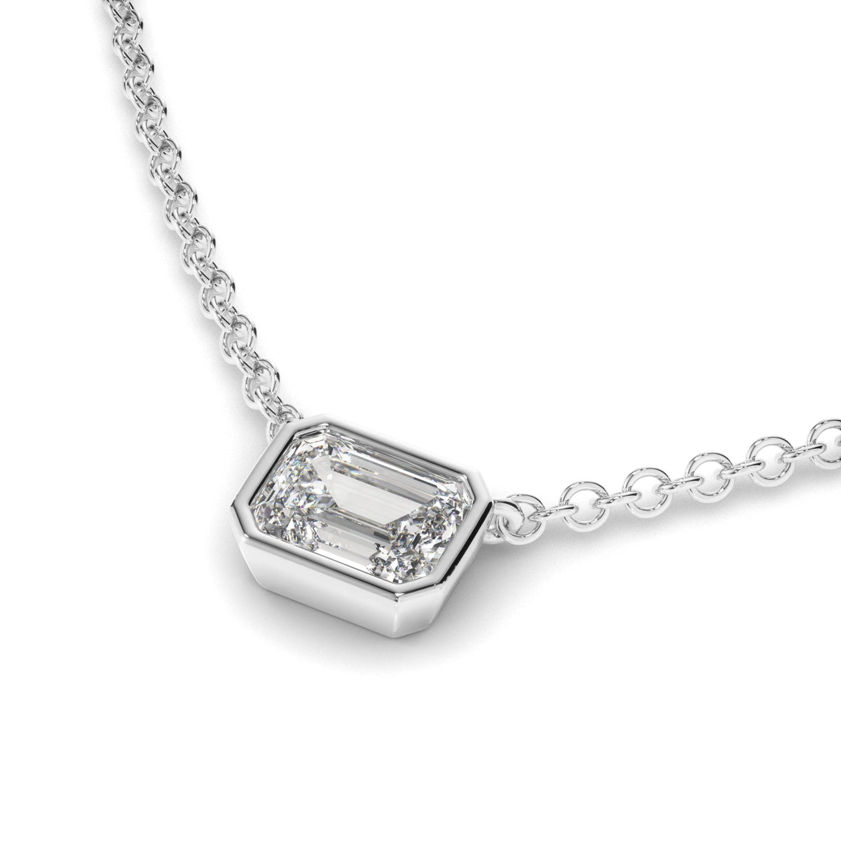 Emerald Cut Diamond Bezel Set Necklet