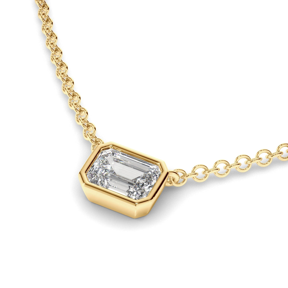 Emerald Cut Diamond Bezel Set Necklet