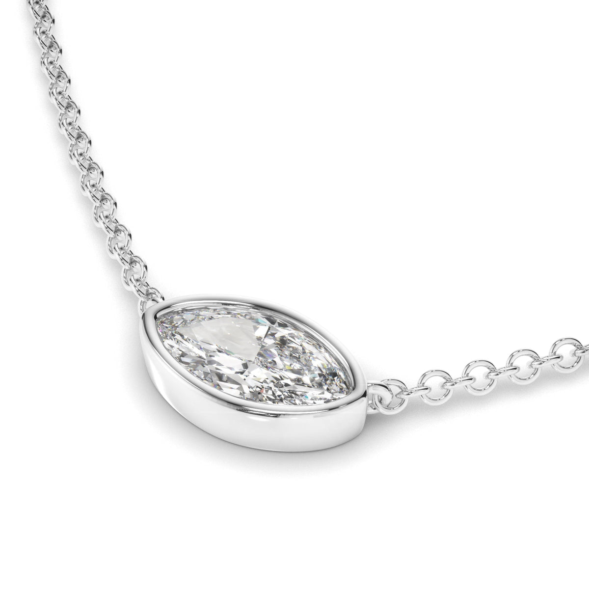 East West Marquise Cut Diamond Bezel Set Solitaire Necklet